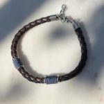 Bransoletka męska rzemyk skóra skórzana czarna niebieska dwukolorowa boho industrialna surowa pleciona prezent dla niego dla mężczyzny dzień ojca