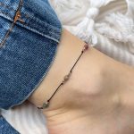 Bransoletka złota 585 naturalne kamienie na sznureczku zaciągana makrama kolorowe kamienie turmaliny naturalny turmalin diamentowane kuleczki złoto na lato na nogę na kostkę na stopę