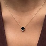 Naszyjnik złoty koniczyna marokańska luksusowa złoto 585 14k czarna koniczynka koniczyna onyks syntetyczny kamień czarny naszyjnik najmodniejszy dla niej prezent z czarnym kamieniem