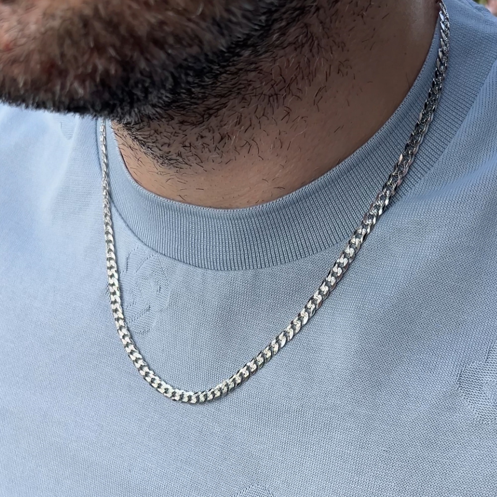 Srebrny łańcuszek łańcuch srebro rodowany srebro 925 pancerka diamentowana grubsza modny splot modny model prezent dla niego dla mężczyzny męski 50cm