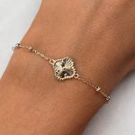 Złota bransoletka złoto 585 14k koniczynka koniczyna marokańska diamentowane kuleczki białe żółte złoto diamentowana koniczynka prezent dla niej koniczyna marokańśka luksusowa