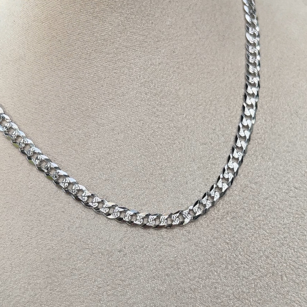 Srebrny łańcuszek łańcuch srebro rodowany srebro 925 pancerka diamentowana grubsza modny splot modny model prezent dla niego dla mężczyzny męski 50cm