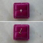 Kolczyk do piercingu piercing płaski tył wkręcany złoto 585 14k labret krzyżyk z cyrkoniami krzyż mały piercing 7mm