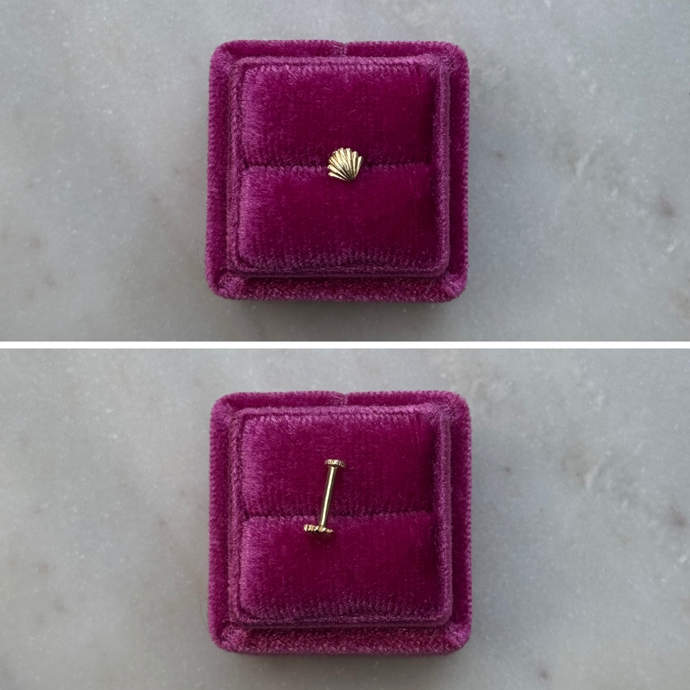 Piercing kolczyk do piercingu muszelka muszla mała muszelka złoto 585 14k labret płaski tył wygodny wkręcany tragus upper lobe helix conch 7mm