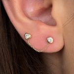 Podwójny kolczyk z łańcuszkiem serce gwiazdka kwiatek do dwóch dziurek piercing złoto 585 14k kolczyk do stylizacji ucha łańcuszek okrągłe wygodne zapięcie złoty kolczuk do piercingu 6mm