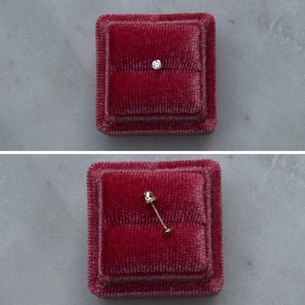 Kolczyki do piercingu wkręcany labret kulka na tyle złoto 585 14k cyrkonia mała cyrkonia złoto wysoka próba klasyczny minimalistyczny