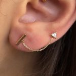 Złoty kolczyk z łańcuszkiem podwójny dwa kolczyki z łańcuszkiem do dwóhc dziurek do piercingu złoto 585 14k 6mm wkręcany kulka na tyle zakręcany