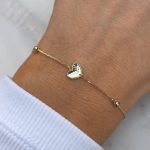 Złota bransoletka złoto 585 14k serce serduszko diamentowane z efektem brokatu splot lisi ogon cekinki minimalistyczna bransoletka z sercem serduszkiem bransoletka na prezent dla niej złota bransoletka