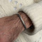 Sztywna srebrna bransoletka męska dla niego dla mężczyzny prezent dla niego srebro polerowane sztywna pleciona warkocz stylowa postarzana srebro 925