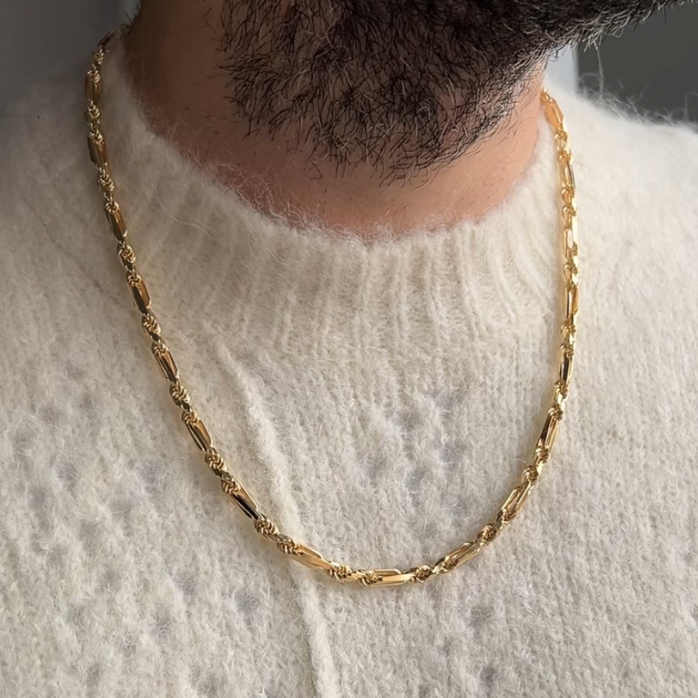 łańcuszek męski pozłacany srebro 925 kord blaszka łańcuszek dla niego dla mężczyzny pozłacany złocony złoty grubszy męski łańcuszek modny splot gruby splot