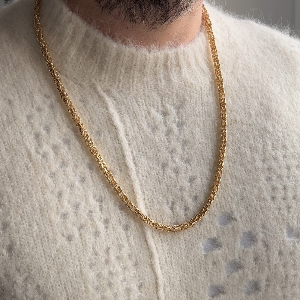 Łańcuszek splot królewski bizantyjski srebro 925 pozłacany złocony mocny gruby splot 65cm modny splot prezent dla niego dla mężczyzny męski