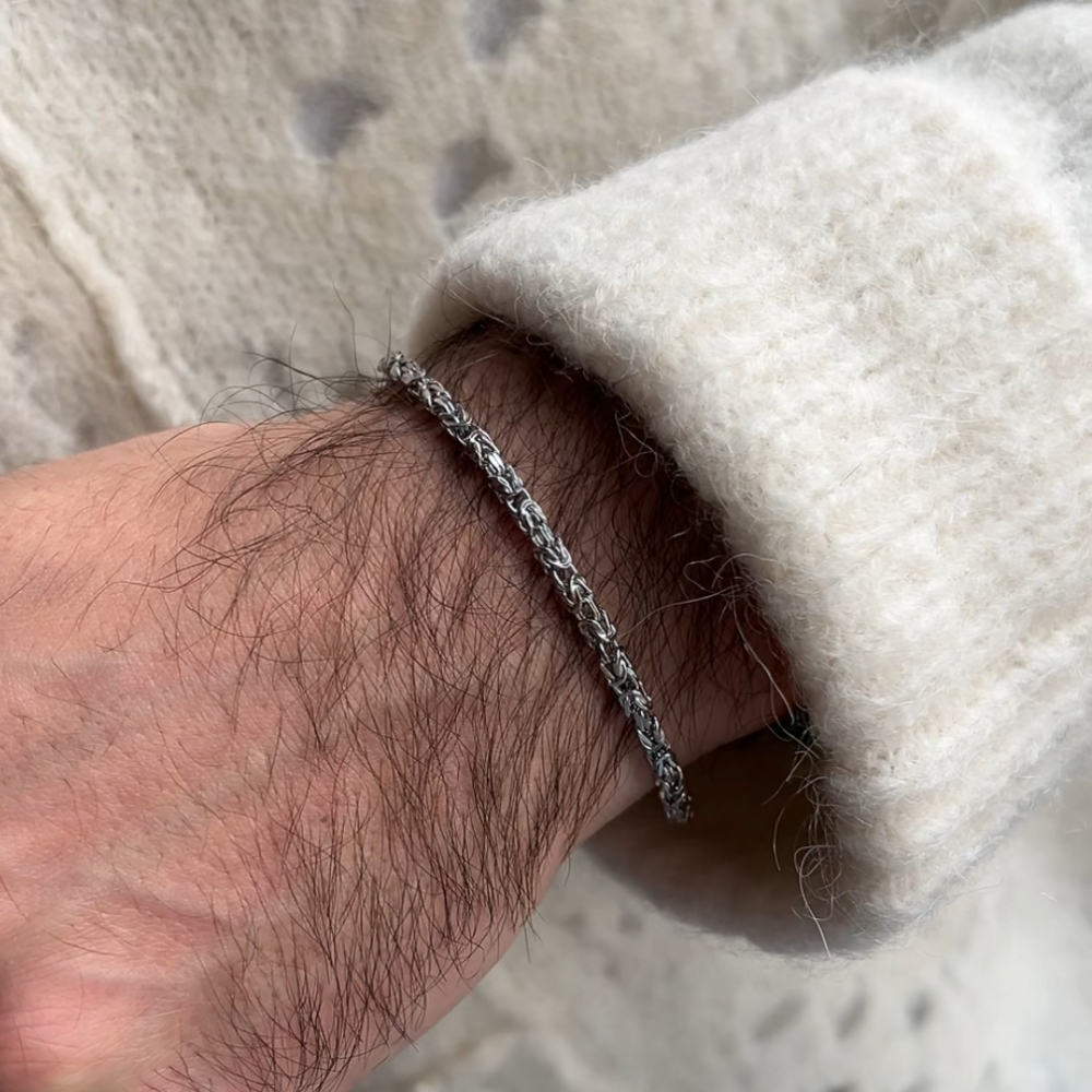 Bransoletka srebrna srebro rodowana 925 splot królewski bizantyjski modna gruby mocny splot prezent dla niego dla mężczyzny