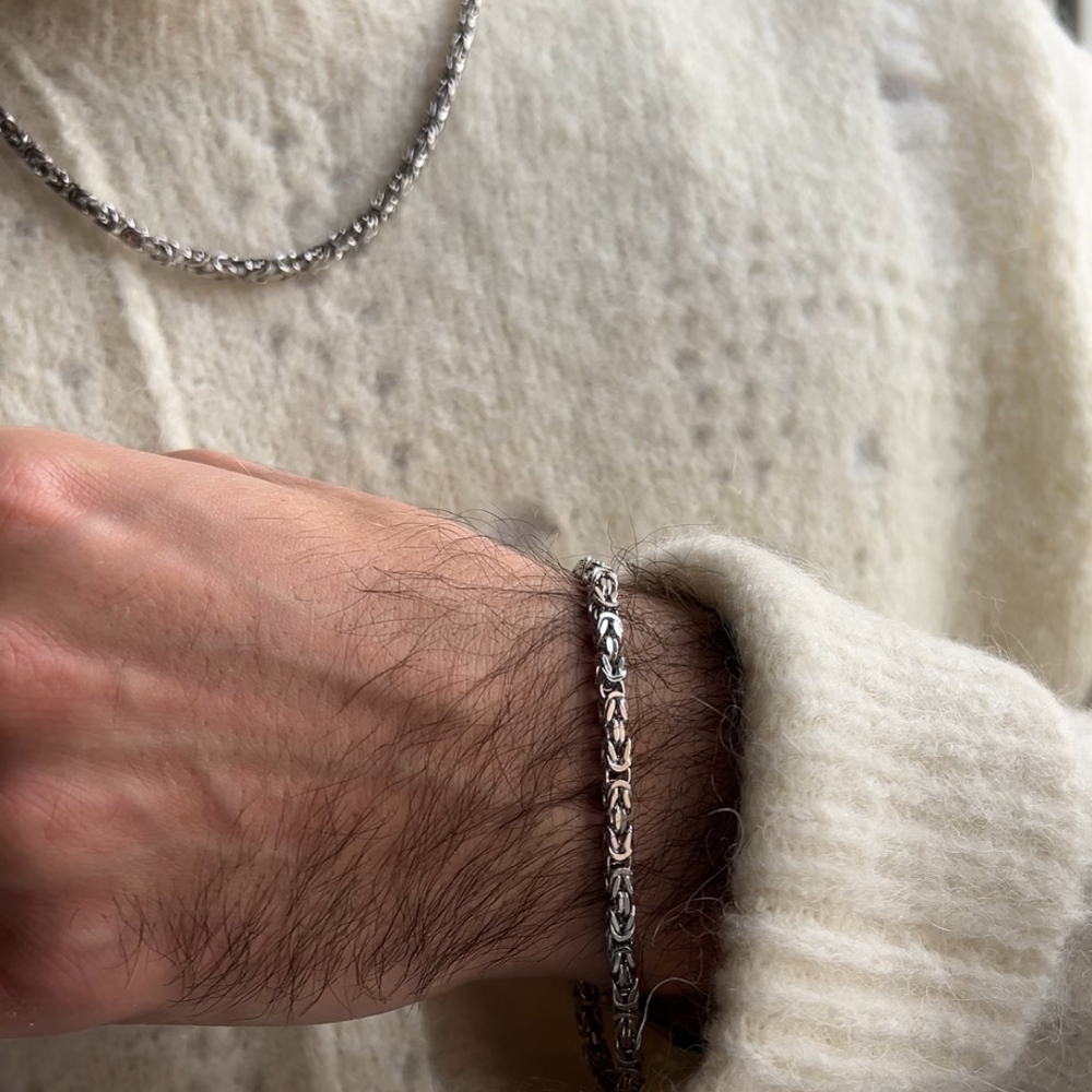 Bransoletka srebrna rodowana splot królewski bizantyjski srebro 925 gruby mocny splot bransoletka dla niego męska dla mężczyzny