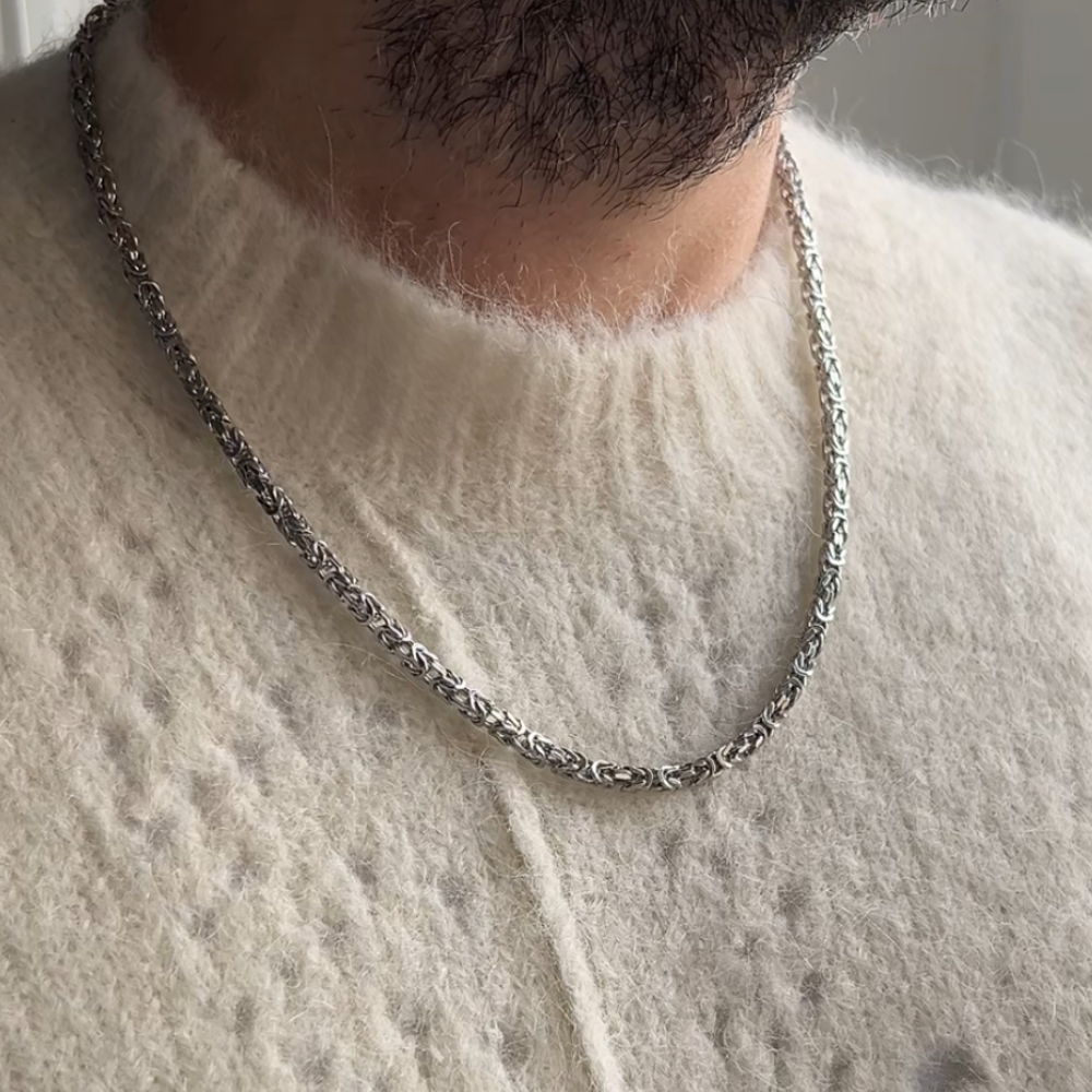 Łańcuszek męski splot królewski bizantyjski srebro rodowane srebro 925 łańcuch męski prezent dla niego dla niego 55cm gruby mocny splot dla niego mężczyzny męski