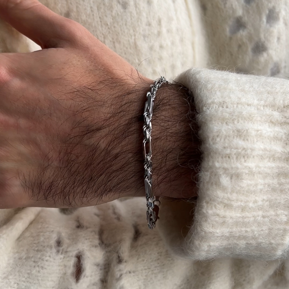 Męska bransoletka srebrna splot kord blaszka srebro rodowane srebro 925 grubszy splot dla niego dla mężczyzny męska