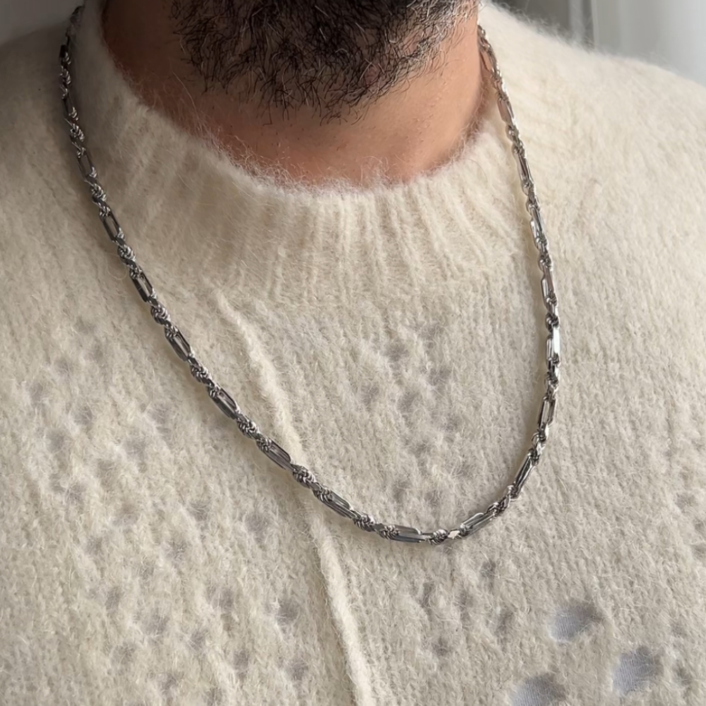 Łańcuszek srebrny rodowany dla niego rodowany łańcuch dla niego srebro rodowane grubszy łańcuszek splot modny grubszy splot prezent dla niego dla mężczyzny męski