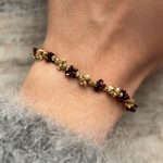 Bransoletka złoto 585 14k brązowe złoto brązowe kwiaty dwukolorowa cała ze złota ozdobne kwiatki artystyczna wyjątkowa nietuzinkowa bransoletka dla niej stylowa modowa dla fanki wyjatkowej biżuterii