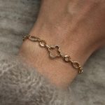 Złota bransoletka złoto 585 14k koniczyna koniczynka marokańska wysadzana kamieniami prezent dla niej najmodniejsza bransoletka koniczynka spinaczowy splot modna gruba złota bransoletka modowa stylowa