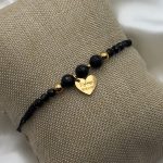 Bransoletka na sznurku kamienie naturalne czarne kamienie czarne koraliki czarne kamienie serduszko z napisem najlepsza babcia wiszące serce najlepsza babcia dzień babci prezent dla babci na sznurku na czarnym sznureczku