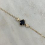 Złota bransoletka złoto 585 14k czarna koniczyna marokańska koniczynki wysadzane cyrkoniami kamień naturalny ceramika bransoletka czarna koniczyna luksusowa dla niej prezent wyjątkowa złota bransoletka dla niej prezent