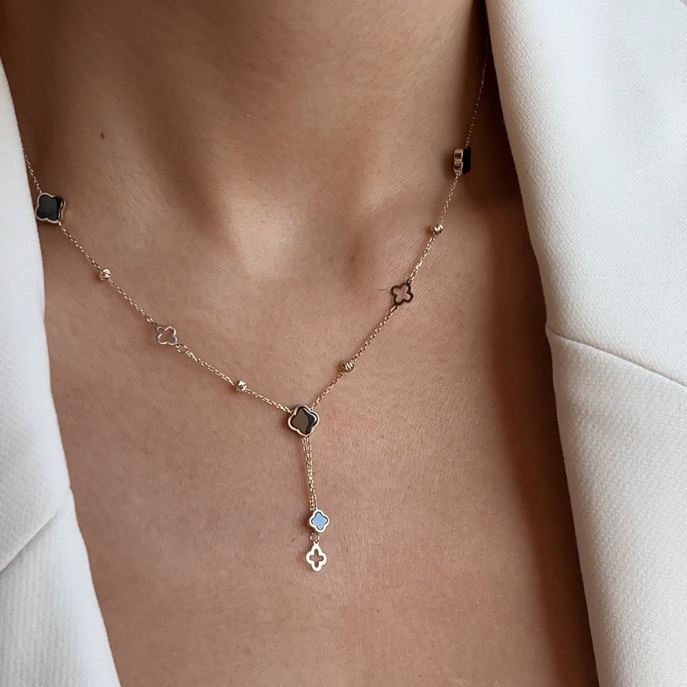 Kolia złota 7 koniczynek marokańskich ceramika - obrazek 3