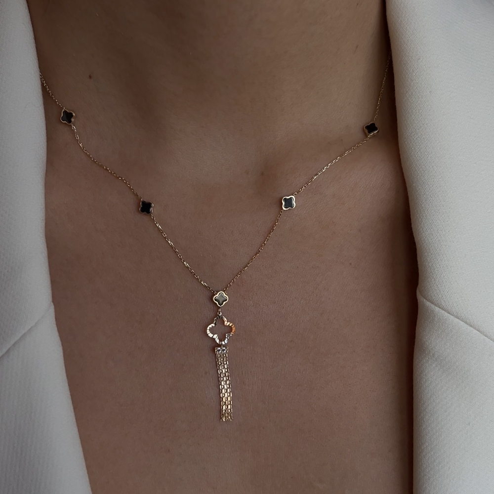 Naszyjnik złoty 4 koniczyny koniczynki marokańskie luksusowe złoto 585 14k ceramika kolia najmodniejsza koniczyna koniczynka modny stylowy naszyjnik elegancki prezent dla niej walentynki urodziny dzień kobiet 4 małe koniczyny marokańskie krawatka