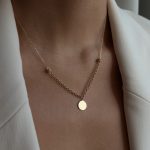 Złoty naszyjnik z monetką okrągłą blaszką złoto 585 14k ozdobny wyjątkowy naszyjnik na grawer pod wygrawerowanie personalizowany cyrkonie łańcuszek dwa sploty fikuśny nietuzinkowy