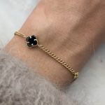 Złota bransoletka złoto 585 14k splot pancerka czarny kamień ażurowa koniczyna marokańska czarna ceramika kamień naturalny koniczynka marokańska luksusowa najmodniejsza prezent dla niej bransoletka na topie