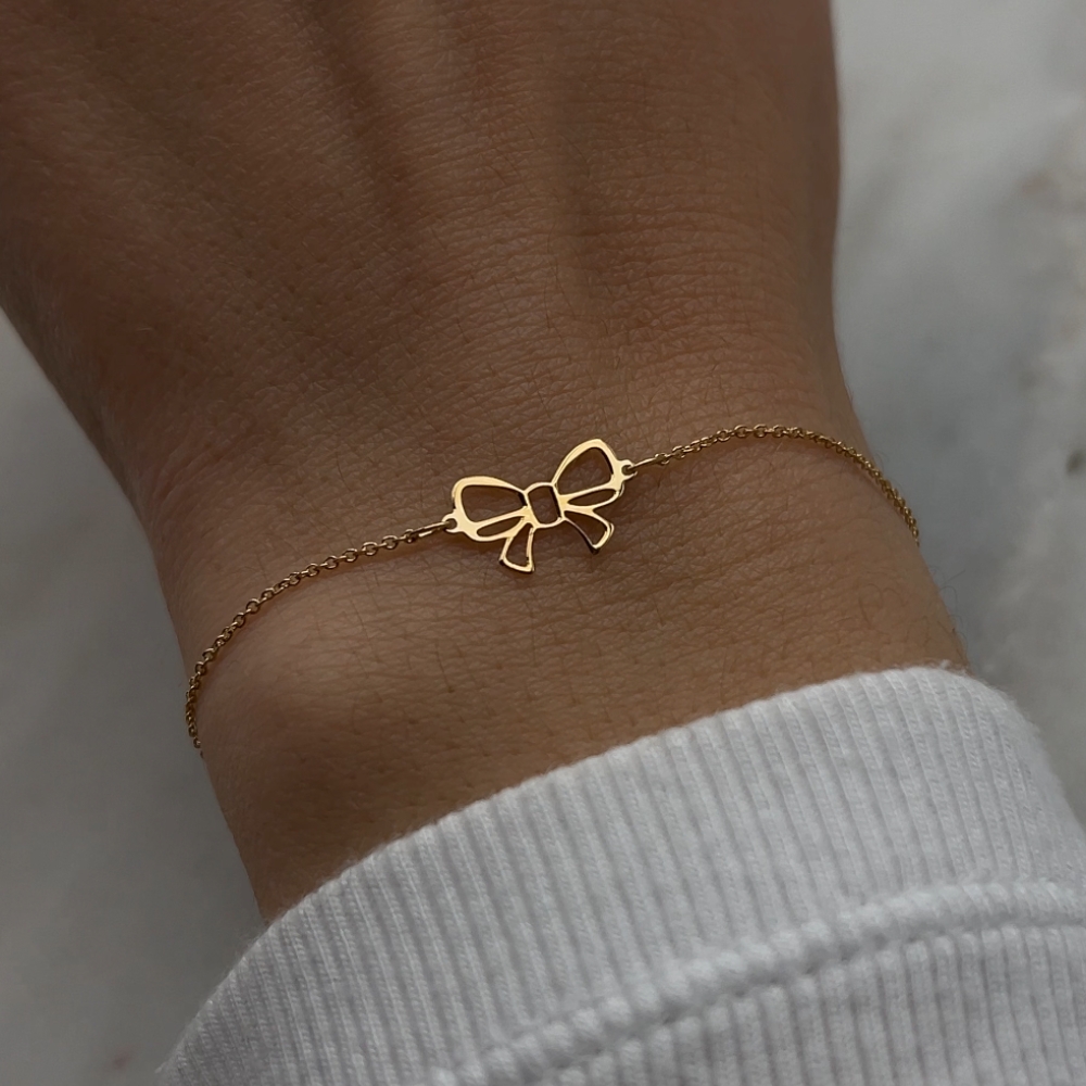 Złota bransoletka kokardka kokardka dla niej delikatna minimalistyczna złoto 585 14k prezent dla niej złota wyjatkowa bransoletka wzór kokardki bow