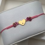 Bransoletka Komunia Święta na grawer srebro 925 pozłacane złocone kamienie naturalne różowy sznureczek turmaliny seruszko z aniołkiem upominek na komunie dla dziewczynki komunijnej