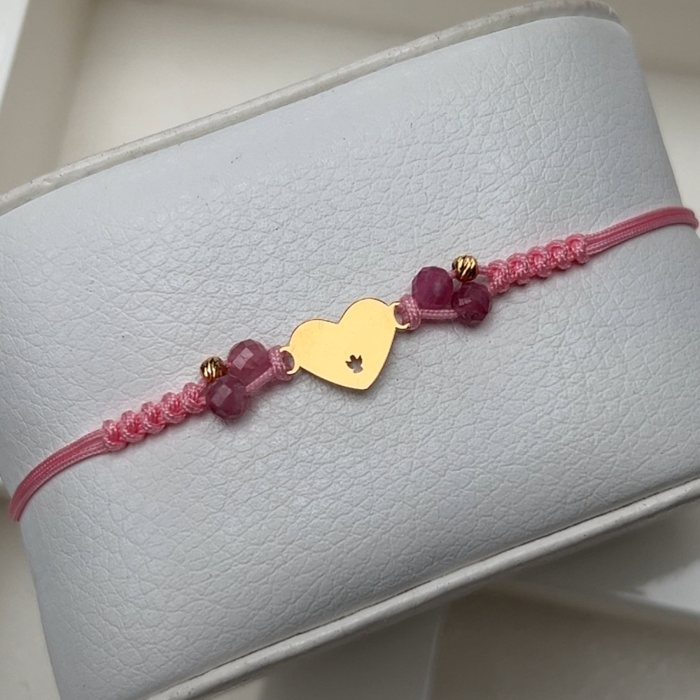 Bransoletka Komunia Święta na grawer srebro 925 pozłacane złocone kamienie naturalne różowy sznureczek turmaliny seruszko z aniołkiem upominek na komunie dla dziewczynki komunijnej