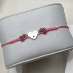 Bransoletka Komunia Święta srebro 925 bransoletki komunijne upominek dla dziewczynki komunijnej serduszko z aniołkiem pod grawer turmaliny kamienie naturalne różowy sznurek