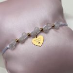 Bransoletka kamienie naturalne srebro 925 pozłacana złocone serduszko wiszące Komunia Święta aniołek bransoletka biały sznureczek makrama upominek prezent komunijny dla dziewczynki komunijnej diament opalenica