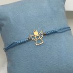 Bransoletka na niebieskim sznureczku sznurku aniołek Komunia Święta prezent komunijny srebro pozłacane złocone srebro 925 pozłacane 24kt złotem prezent dla dziewczynki dla chłopczyka aniołek makrama pomysł na upominek komunijny