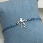 Bransoletka na Komunię Świętą na niebieskim sznurku srebro 925 aniołek makrama upominek komunijny pomysł na prezent komunijny dla dziewczynki dla chłopca