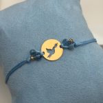 Bransoletka gołąbek pokoju gołębica na Komunię Świętą prezent dla dziewczynki dla chłopczyka bransoletka na sznureczku srebro pozłacane złocone bransoletka na sznurku komunia Święta kamienie naturalne akwamaryny srebro 925 pozłacane 24kt złotem pomysł na prezent komunijny