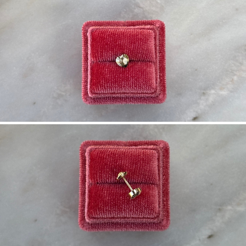 Kolczyk do piercingu serce złoto próby 0,375 9kt piercing płaski tył zakręcane wygodne zapięcie piercing serce diamentowane 6mm 7mm długość labret