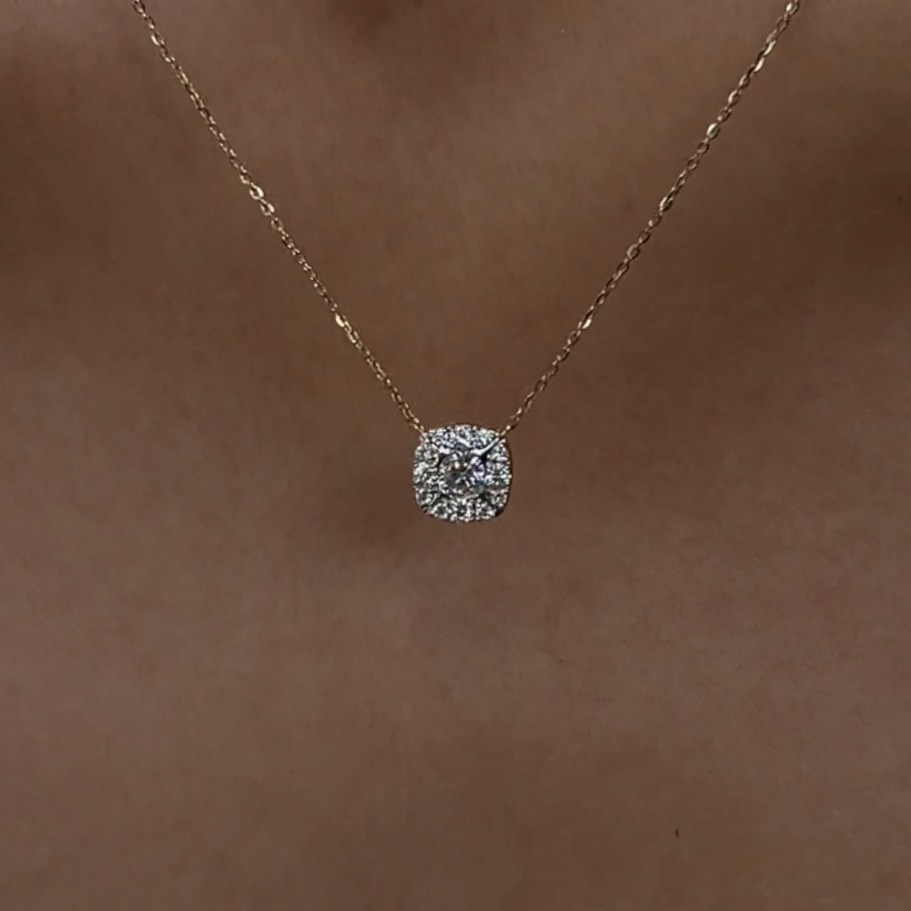 Naszyjnik z diamentami 0,4ct 13 diamentów złoto 585 14kt naszyjnik wysadzany diamentami błyszczącymi certyfikat wyjątkowy naszyjnik w kształcie kwadratu kwadratowy GH/SI diamentowy naszyjnik kwadratowa zawieszka