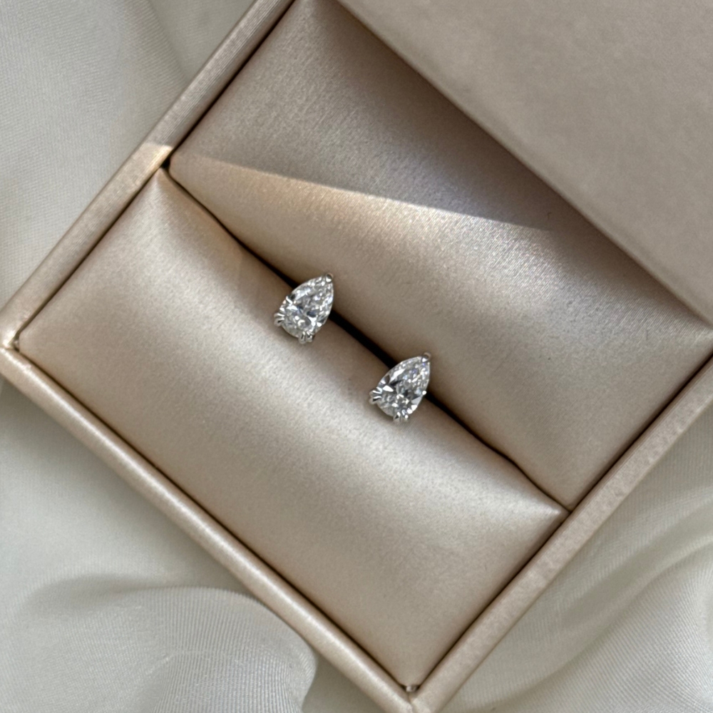 Kolczyki złote z diamentami pear 1ct łezki diamenty laboratoryjne wkrętki zatyczki na sztyft złoto 585 14kt kolczyki z diamentami