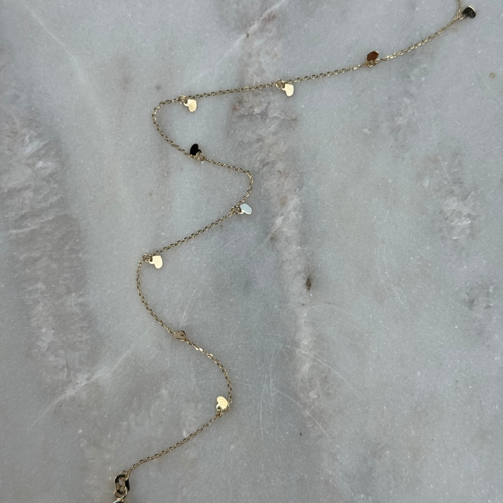 Bransoletka na nogę złoto 585 14kt serduszka wiszące delikatna z serduszkami z sercami złoto wysoka próba 22cm 23cm 24cm 25cm z regulacją bransoletka na kostkę na nogę na stopę