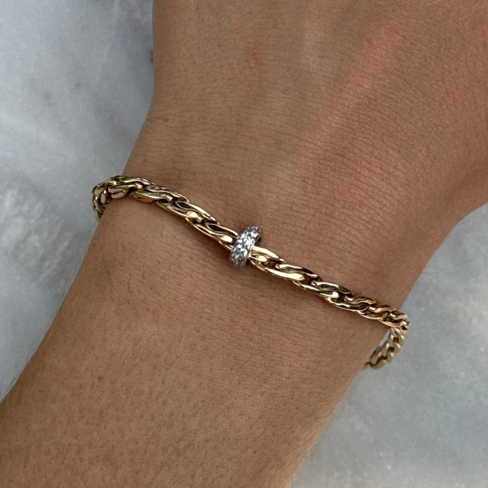 Złota bransoletka elegancki łańcuch łańcuszek złoto 585 14kt cyrkonie ozdobna obręcz z cyrkoniami zdobiona cyrkoniami gruby łańcuch łańcuchowa bransoletka prezent dla niej nonszalancka bransoletka 19cm
