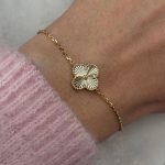 Bransoletka złota koniczyna marokańska cała ze złota diamentowana koniczynka marokańska luksusowa złoto 585 14kt 1 koniczyna bransoletka z jedną koniczynką błyszcząca mieniąca fiore diament opalenica