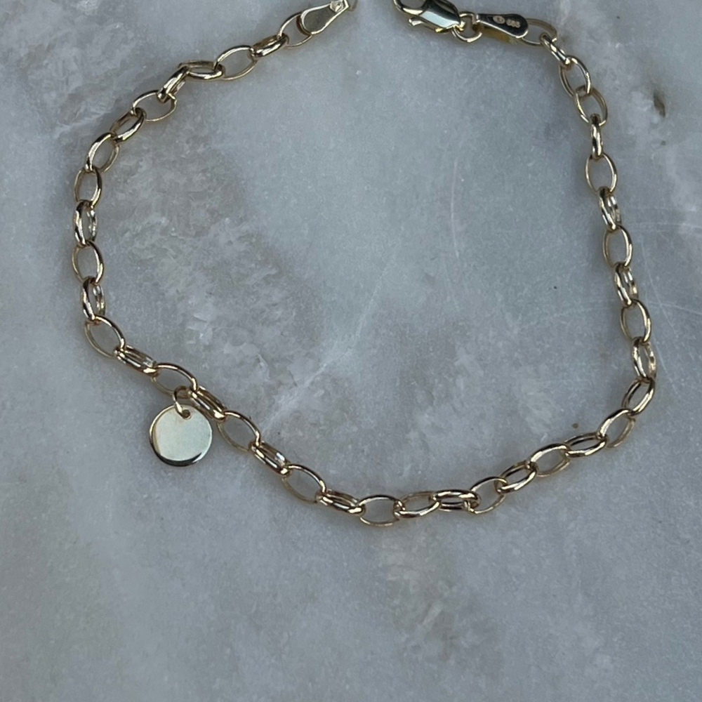 Bransoletka chain kółeczko wisząca blaszka kółeczko kółko chain połączone złączone ogniwa okrągłe złoto 585 14kt wysoka próba wisząca zawieszka splot chain bransoletka do zawieszek do przypinania bransoletka na prezent dla niej klasyczna ponadczasowa